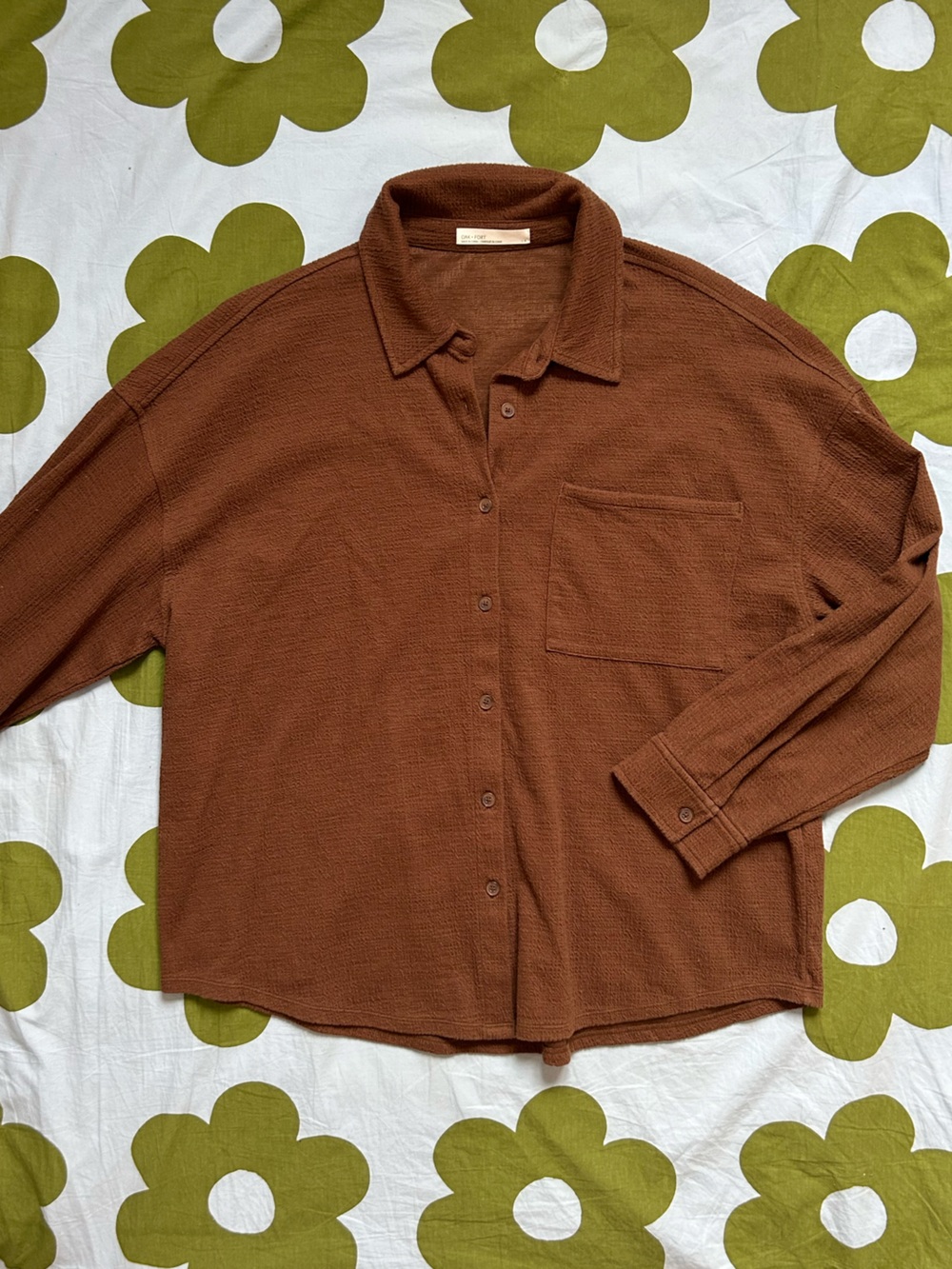 Oak + Fort Brown textured oversized button-down shirt